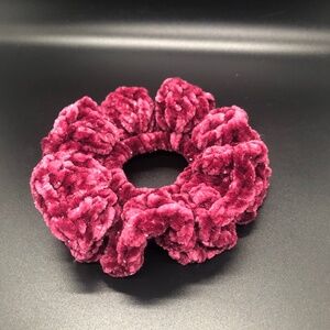 Dark Crimson Juicy Couture Hair Scrunchie - Luxe Velour Sparkle Hair Tie